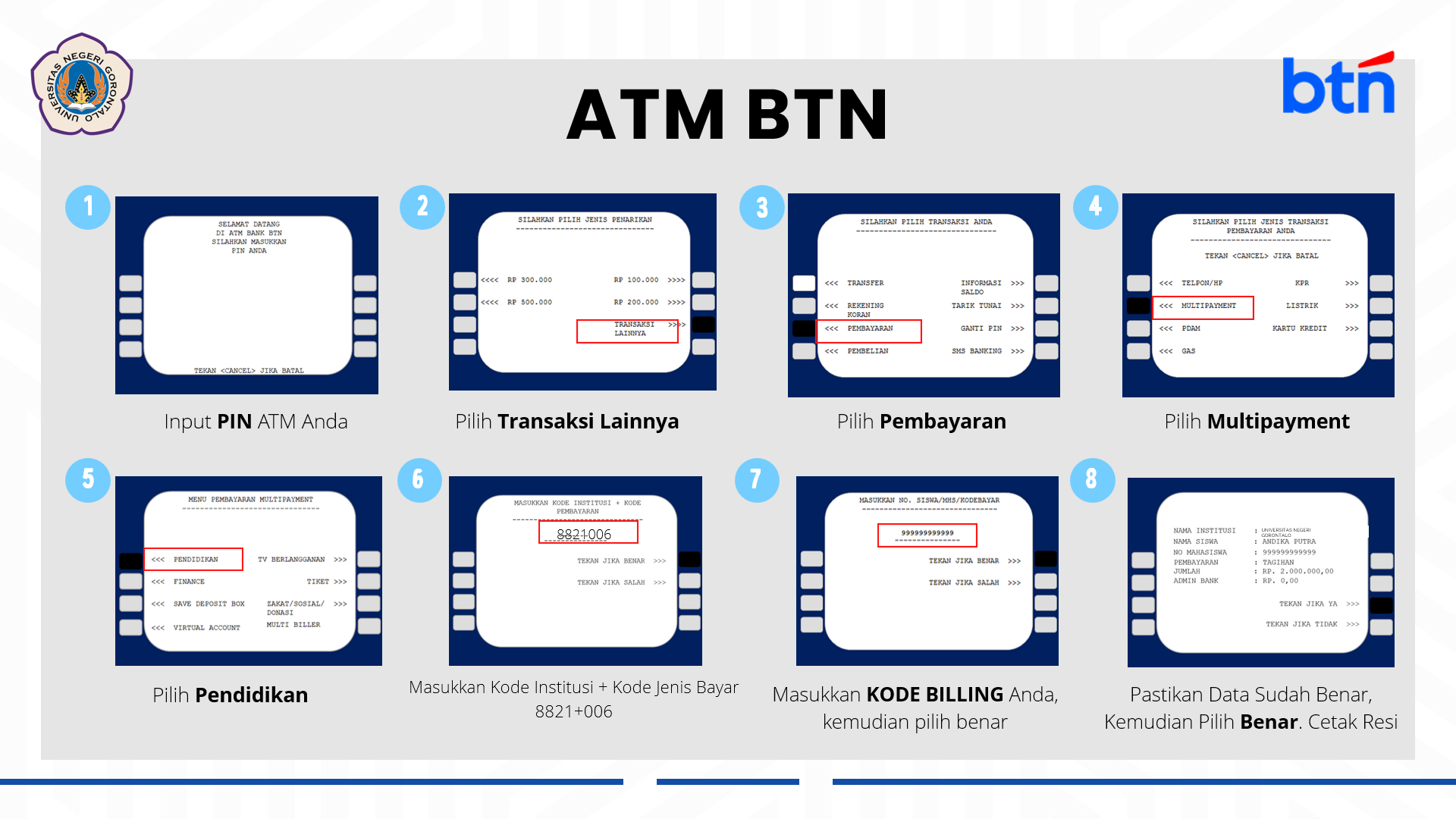 Tata cara pembayaran biaya pendidikan UNG melalui Bank BTN
